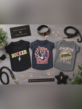 3-Piece Dog Rock-Band Shirts Bundle Set | Luxury T-Shirts | Size: Medium | NWT